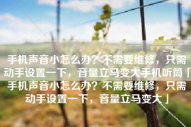 手机声音小怎么办？不需要维修，只需动手设置一下，音量立马变大手机听筒「手机声音小怎么办？不需要维修，只需动手设置一下，音量立马变大」